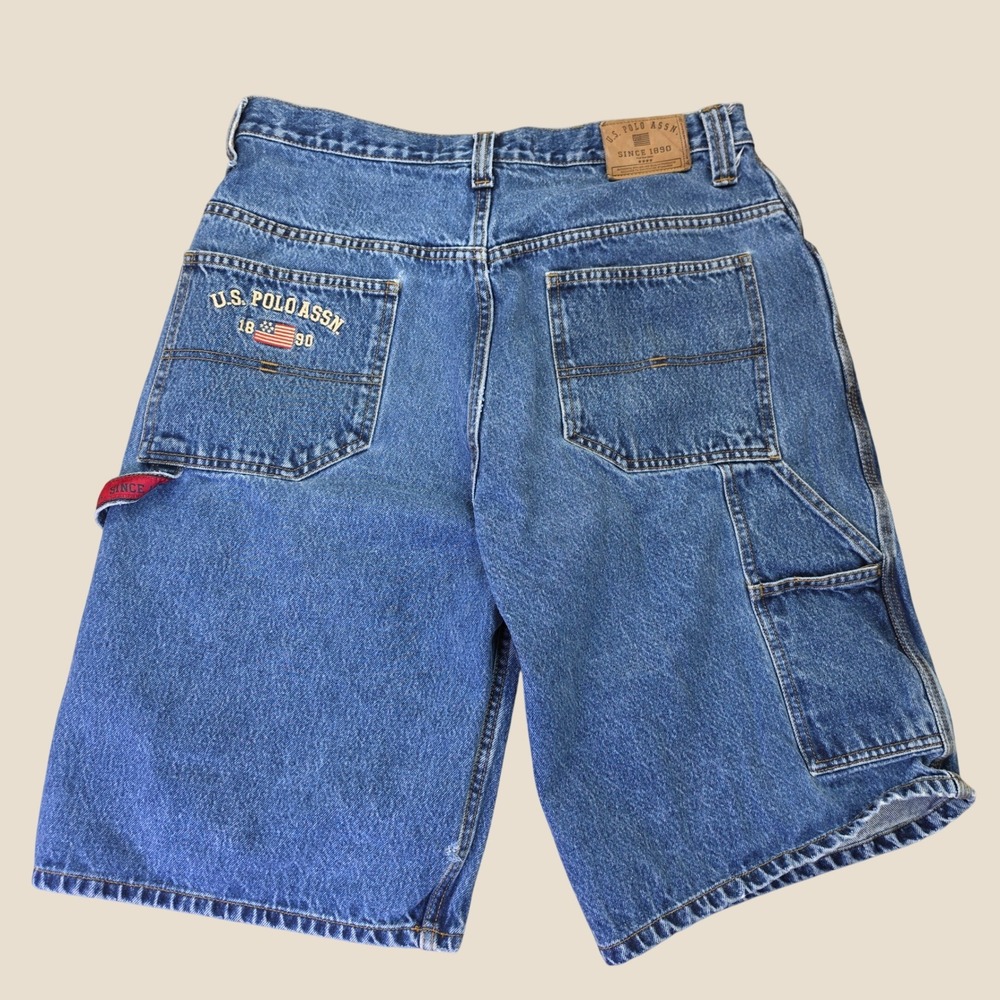 US Polo Assn Mens Denim Carpenter Shorts Blue 34 Hammer Loop Utility Y2K Skater